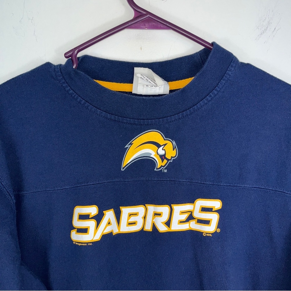 Buffalo Sabres Shirt Mens Medium Blue Yellow Long Sleeve Lee Sport Slug Logo - Picture 2 of 10
